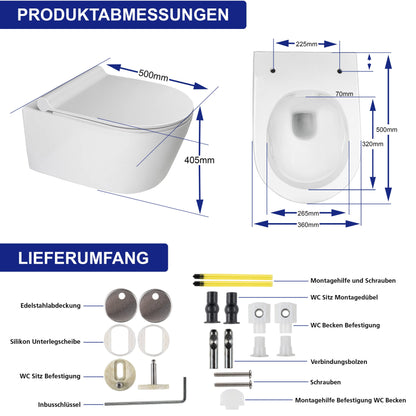 VILSTEIN Hänge WC Spülrandlos Komplettset - mit Absenkautomatik