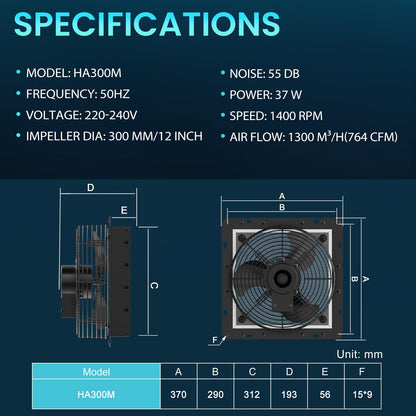 HG Power 300mm Abluftventilator Industrie-Wandlüfter – Regelbar