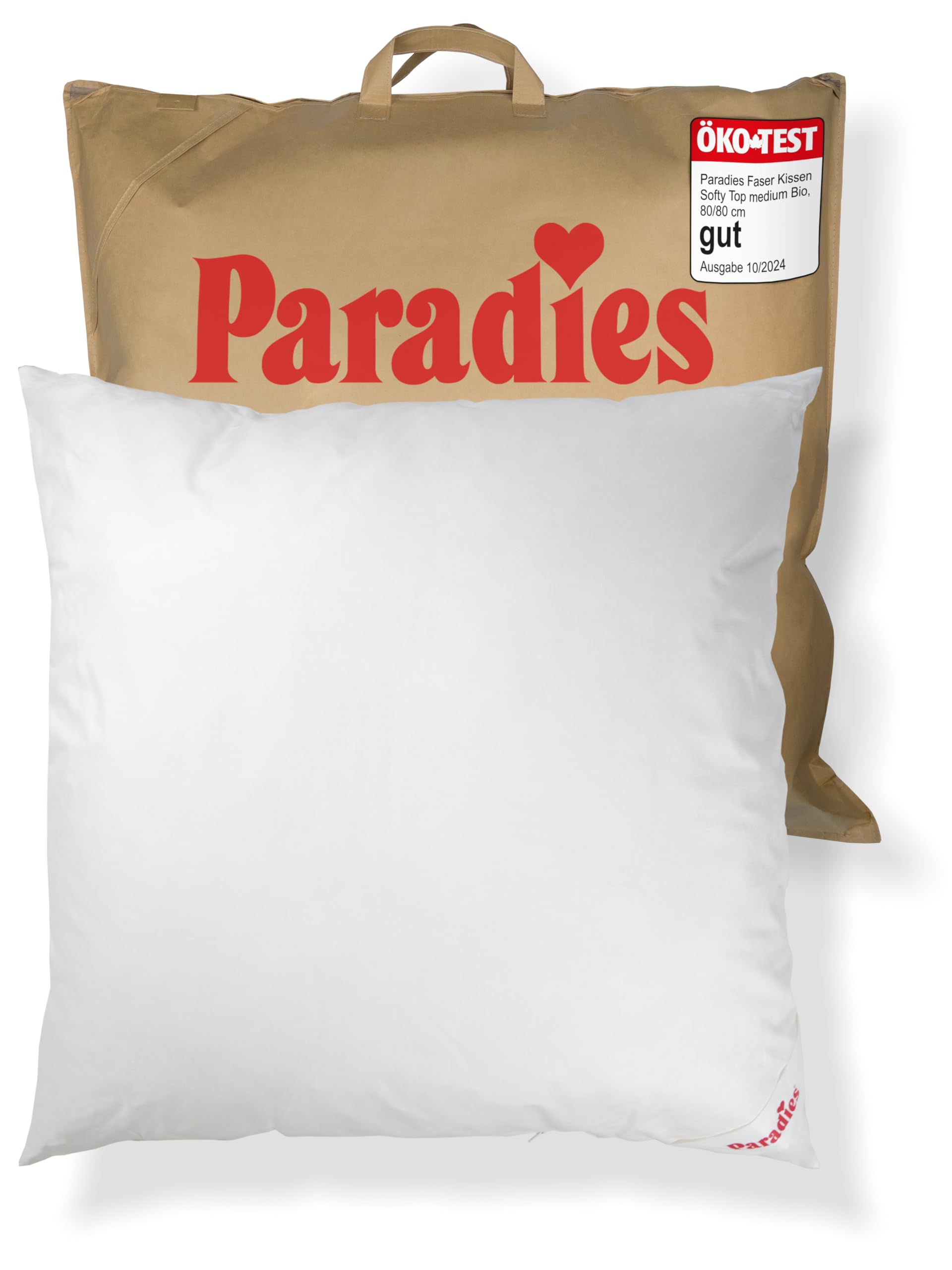 PARADIES Softy Top Bio Kopfkissen 80x80 2er Set mittelfest vegan. Weißes, quadratisches Kopfkissen zur mittelfesten Kopfstütze im Bett.