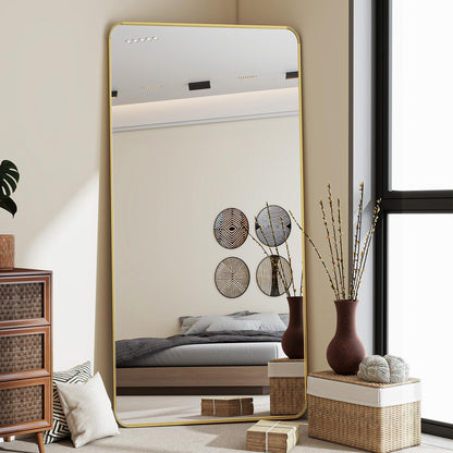 Koonmi Ganzkörperspiegel Standspiegel – Gold, 76x171cm abgerundet
