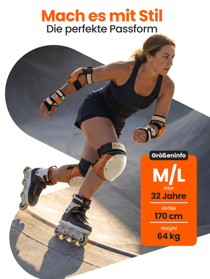 SKATEWIZ Shield Schonerset Inliner Erwachsene, Sunrise Orange, M/L