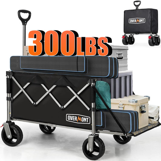 Overmont Klappbar Bollerwagen Faltbare Heckklappe All-Terrain Schwarz. Klappbarer, schwarzer Bollerwagen mit faltbarer Heckklappe für Lastentransport im Gelände.