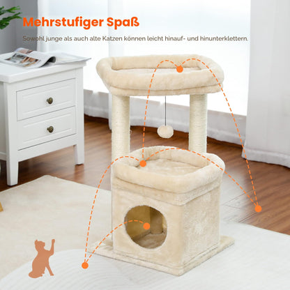 PAWZ Road Kleiner Katzenbaum mit Kratzbaum und Sitzstange, Beige