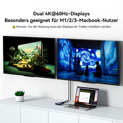 Acasis USB-C auf Dual HDMI DisplayLink Adapter, 4K@60Hz, 100W PD