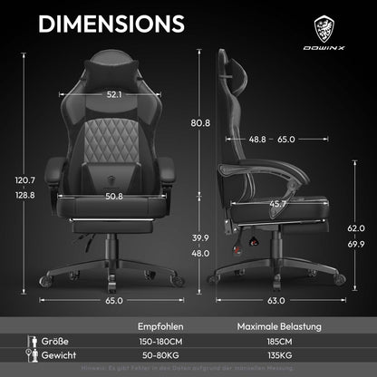 Dowinx ergonomischer Gaming Stuhl aus PU-Leder - schwarz
