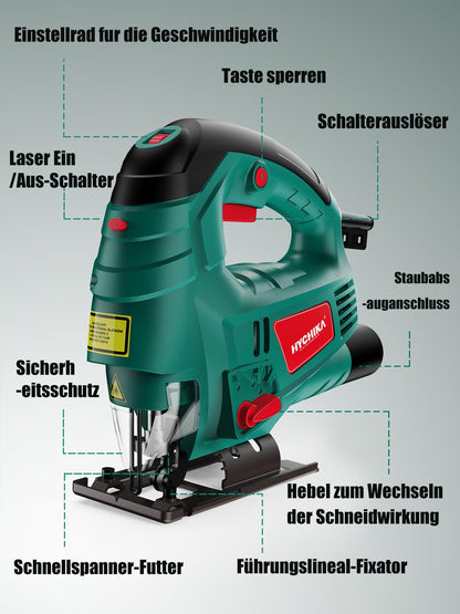 HYCHIKA Stichsäge 800W mit Laserführung und 6 Sägeblättern