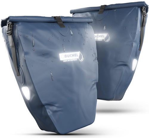 Büchel Gepäckträgertasche 2er Set 25,4 l wasserdicht mit Tragegriff, Fahrradtaschen mit Reflektoren und Schultergurt