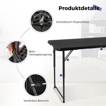 Byliable Klapptisch Outdoor-Tisch 120cm Höhenverstellbar – Schwarz