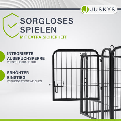 Juskys Welpenlaufstall 8-teilig Metall – Freigehege 160x160x60 cm
