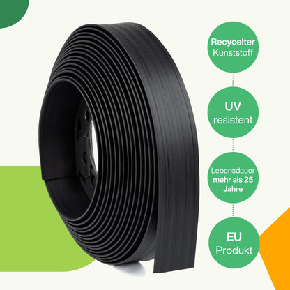 Flexible Rasenkante Kunststoff – 30m x 50mm schwarz, inkl. Anker