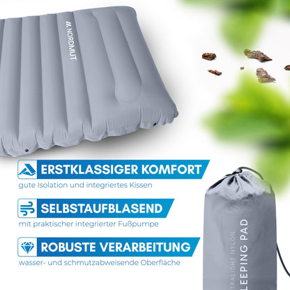 NORDMUT Selbstaufblasende Isomatte 10cm – Camping Grau