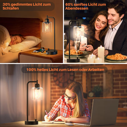 AmazeFun Dimmbare Nachttischlampe 2er Set mit USB-Ladefunktion