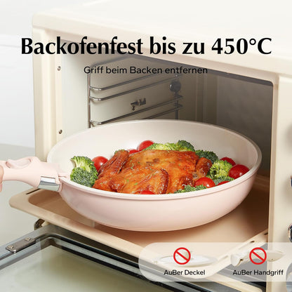 Redchef Kochgeschirr-Set 16-teilig Antihaft Abnehmbare Griffe – Rosa