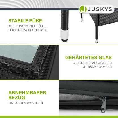 Juskys Polyrattan Gartenbank Monaco 2-Sitzer mit Tisch & Kissen schwarz