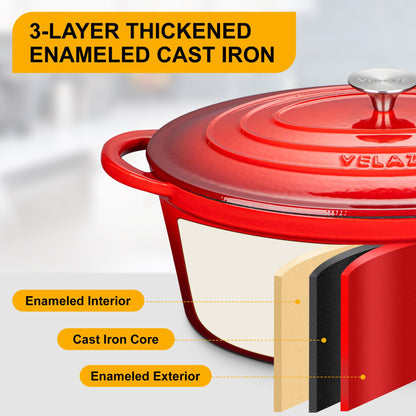 Velaze Ovaler Gusseisen Bräter Emaille 34cm 7L – mit Deckel