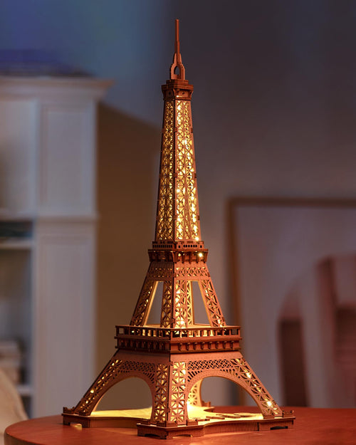 ROBOTIME Eiffelturm 3D Holzpuzzle mit Licht, Modellbausatz 164 Teile – beleuchtetes Holzmodell