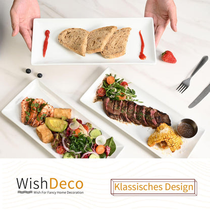 WishDeco Servierplatte 3er Set Porzellan, rechteckig, weiss, 35x15 cm