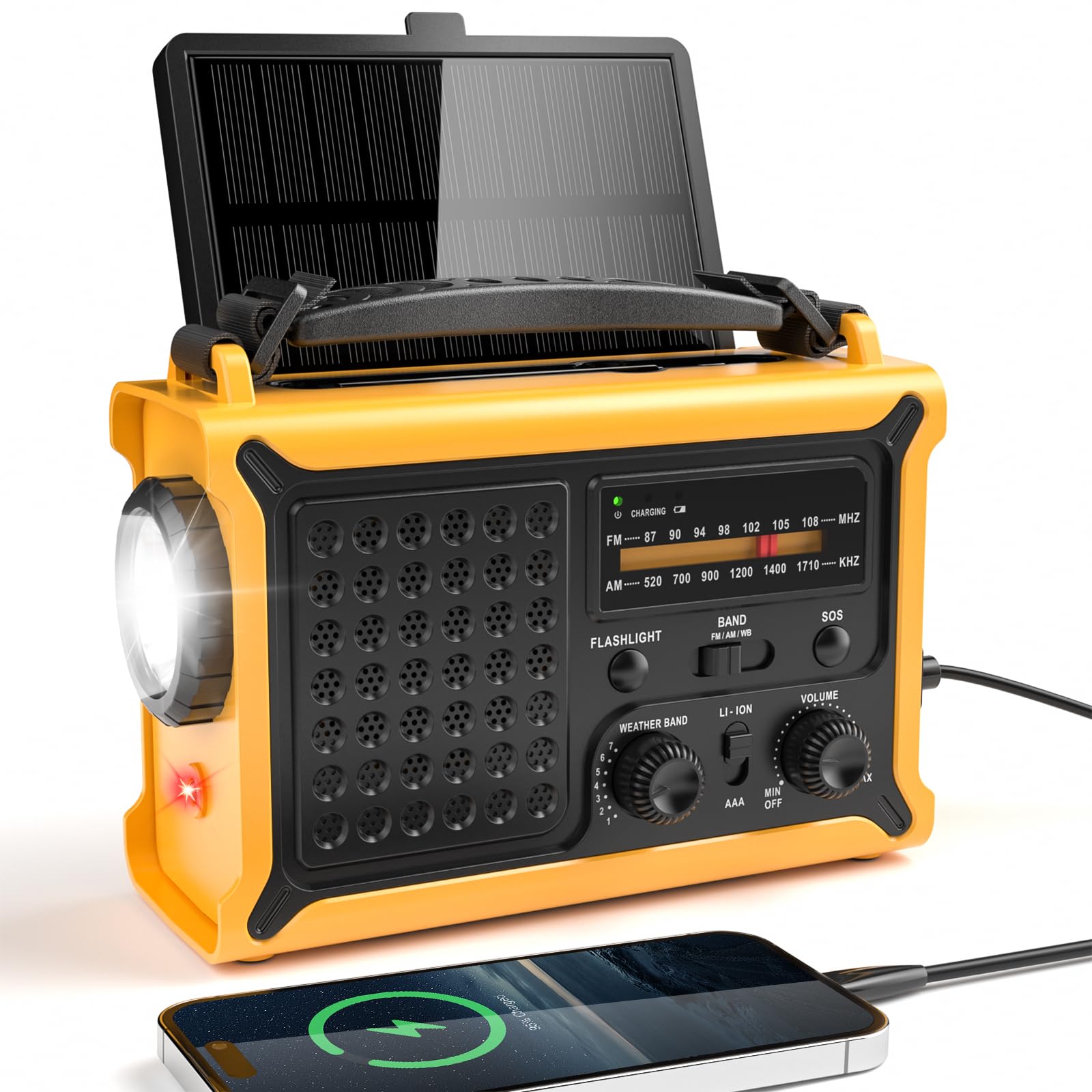 Mesqool CR1030 Solar-Kurbelradio, AM/FM Notfallradio mit Powerbank – mit Solarpanel und Teleskopantenne