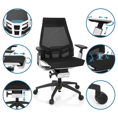 hjh OFFICE GENIDIA SMART Drehstuhl Weiss Netzstoff Schwarz