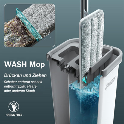 JOYMOOP Wischmopp Eimer Set Freihändig - Flacher Bodenwischer