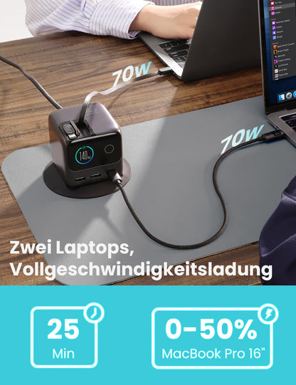JOYROOM PODIX 140W GaN Ladestation mit 2 einziehbaren USB-C Kabeln