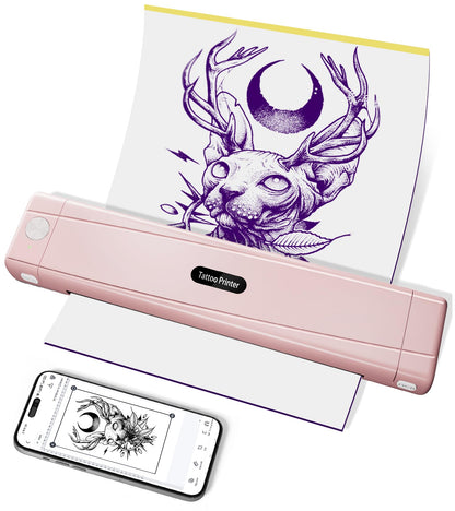 TATTMUSE A887 Tattoo-Drucker, Bluetooth Schablonendrucker, Rosa – kompakter Thermodrucker für Tattoo-Schablonen