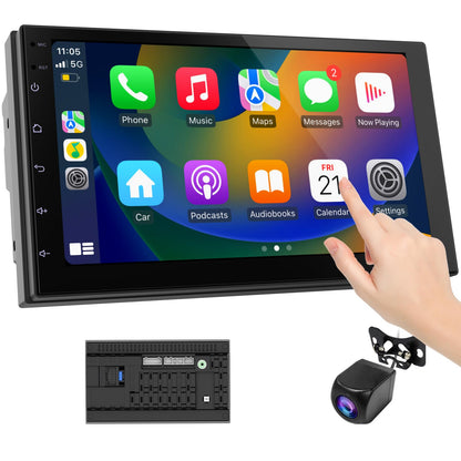Haudio 7 Zoll 2 Din Android Radio - Wireless CarPlay/AA + Kamera. Schwarzes Touchscreen-Autoradio.