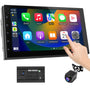 Haudio 7 Zoll 2 Din Android Radio - Wireless CarPlay/AA + Kamera. Schwarzes Touchscreen-Autoradio.