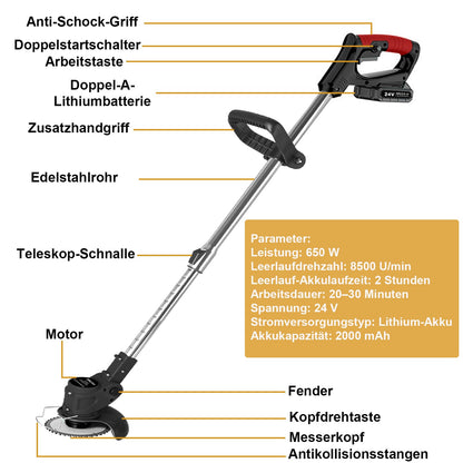 SMILOVII Akku Rasentrimmer 21V, 3-in-1 Freischneider mit Klingen-Set