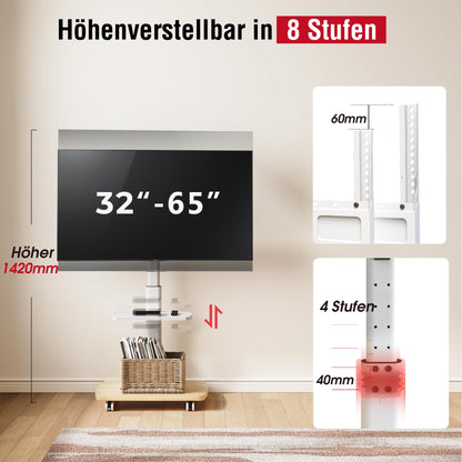 AOKCOS TV Ständer rollbar für 32-65 Zoll Fernseher, höhenverstellbar