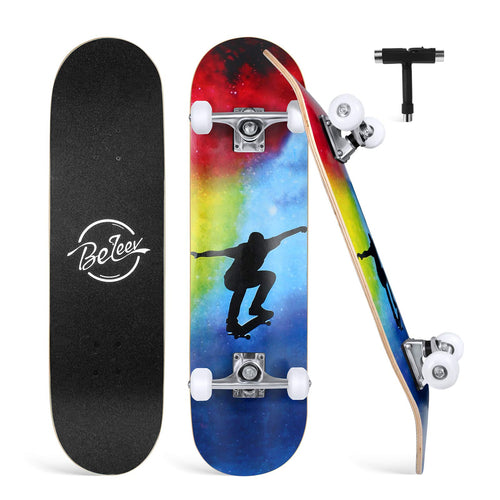 BELEEV Skateboard 78,7 x 20,3 cm, kanadisches Ahorn, mit Skate-Tool – doppelt konkaves Deck und 55-mm-PU-Räder