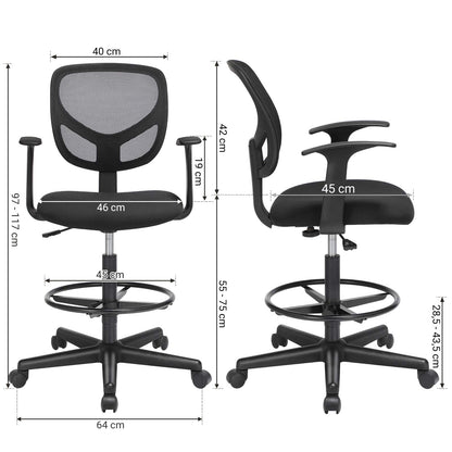 SONGMICS OBN25BK Hoher Drehstuhl - Schwarz, Sitzhöhe 55-75 cm
