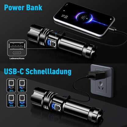 Glarylight LED Taschenlampe aufladbar, XHP70.2, 5 Modi, IPX7, 2 Stück