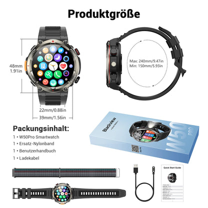 Blackview W50 Pro Smartwatch Herren, 100 Tage Akku, Kompass, IP68