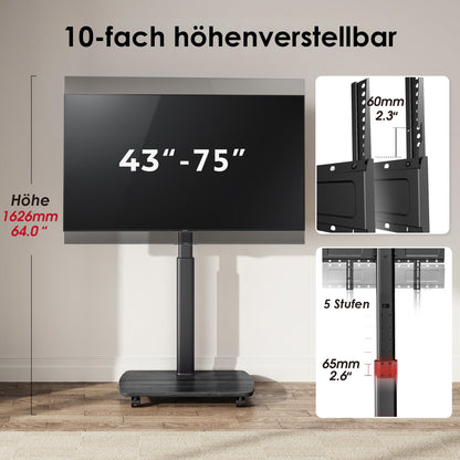 AOKCOS TV Bodenständer Rollbar mit Holzregal für 43-75 Zoll