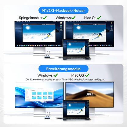 Acasis USB-C auf Dual HDMI DisplayLink Adapter, 4K@60Hz, 100W PD
