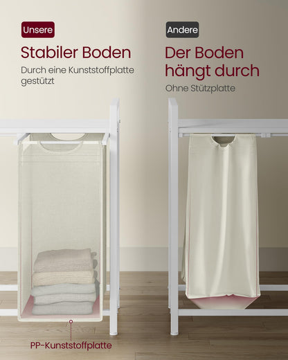 VASAGLE Wäschekorb 4 Fächer, Wäschesammler mit Ablage, 160 L