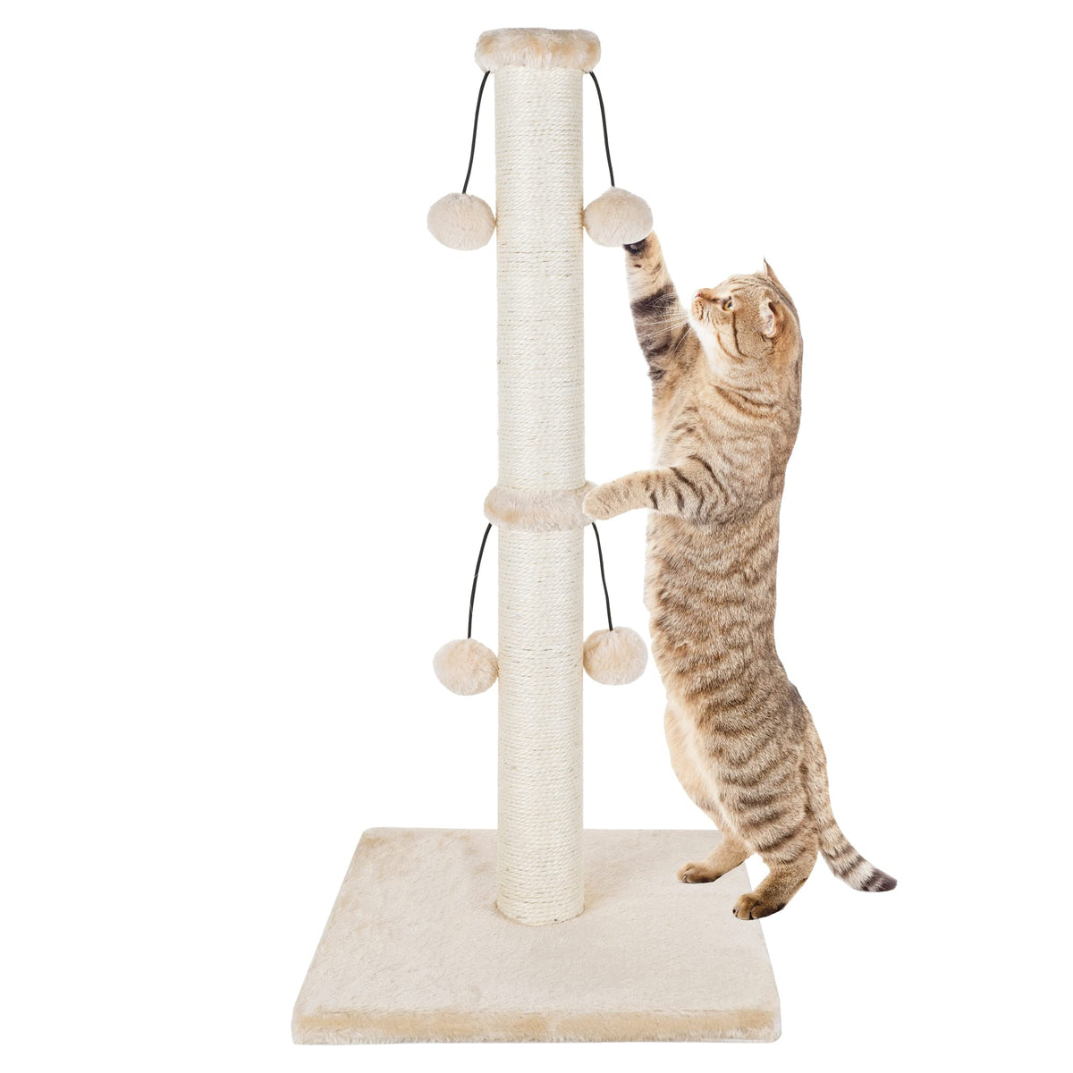 Dimaka Kratzbaum für Katzen, 74 cm, Sisal mit 4 Spielbällen, Beige – zum Kratzen und Spielen