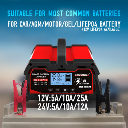 Autobatterie Erhaltungsladegerät 25A 12V/24V Vollautomatisch LiFePO4