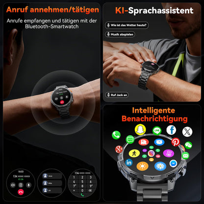 Haulvean Militär Smartwatch Herren mit 1000-mAh-Akku und HD-Display