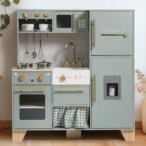 ROBUD Puppenküche – Holz Rollenspiel Küche mit Kühlschrank. Kompakte Holzküche für kreatives Rollenspiel.
