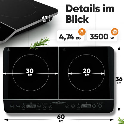 ProfiCook PC-DKI 1067 Doppel-Induktionskochplatte, 2 Platten, 3500 W