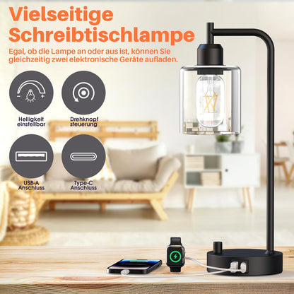 AmazeFun Dimmbare Nachttischlampe 2er Set mit USB-Ladefunktion