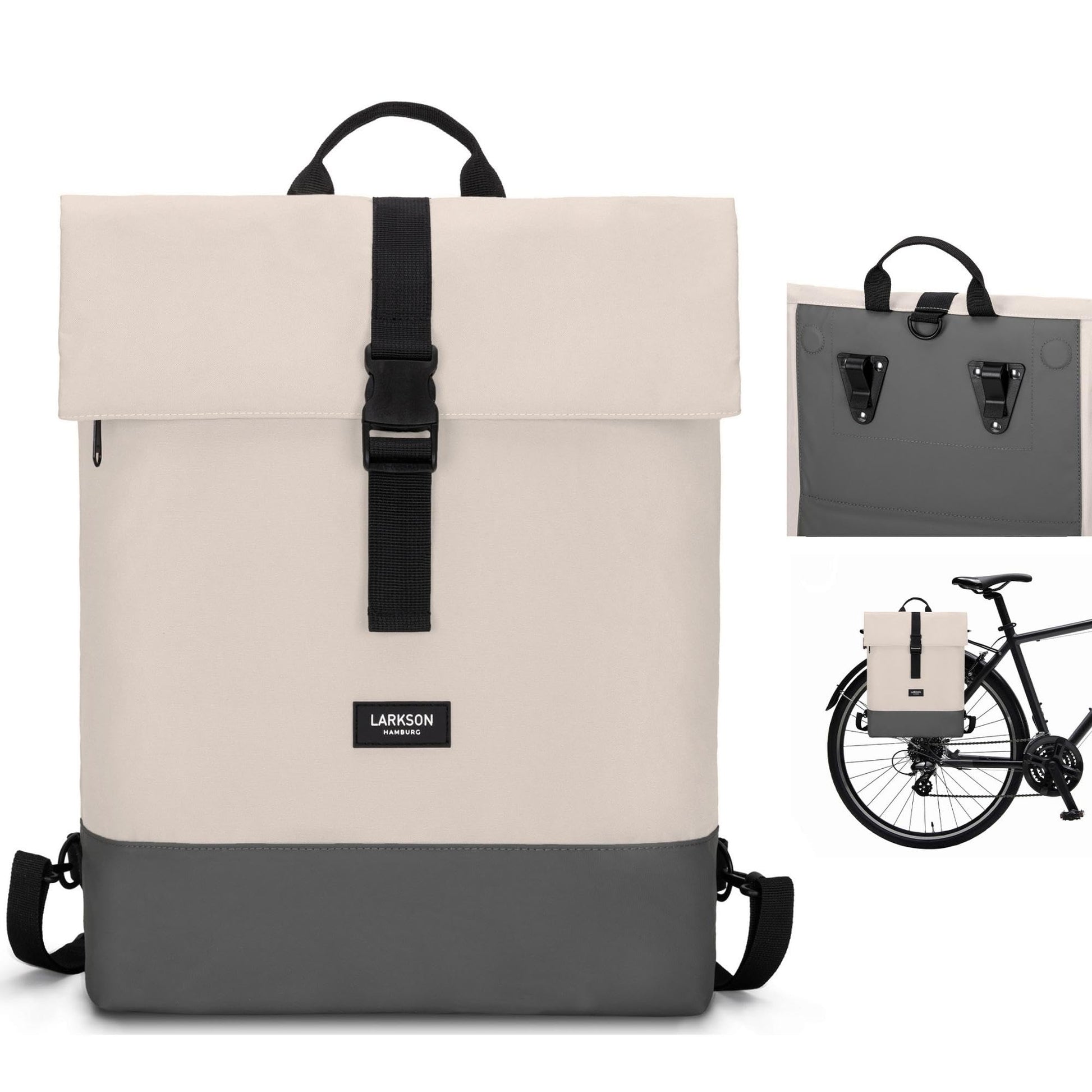 LARKSON Tammo Bike Gepäckträgertasche & Rucksack 2-in-1 Sand Grau – wasserabweisende Fahrradtasche mit Laptopfach