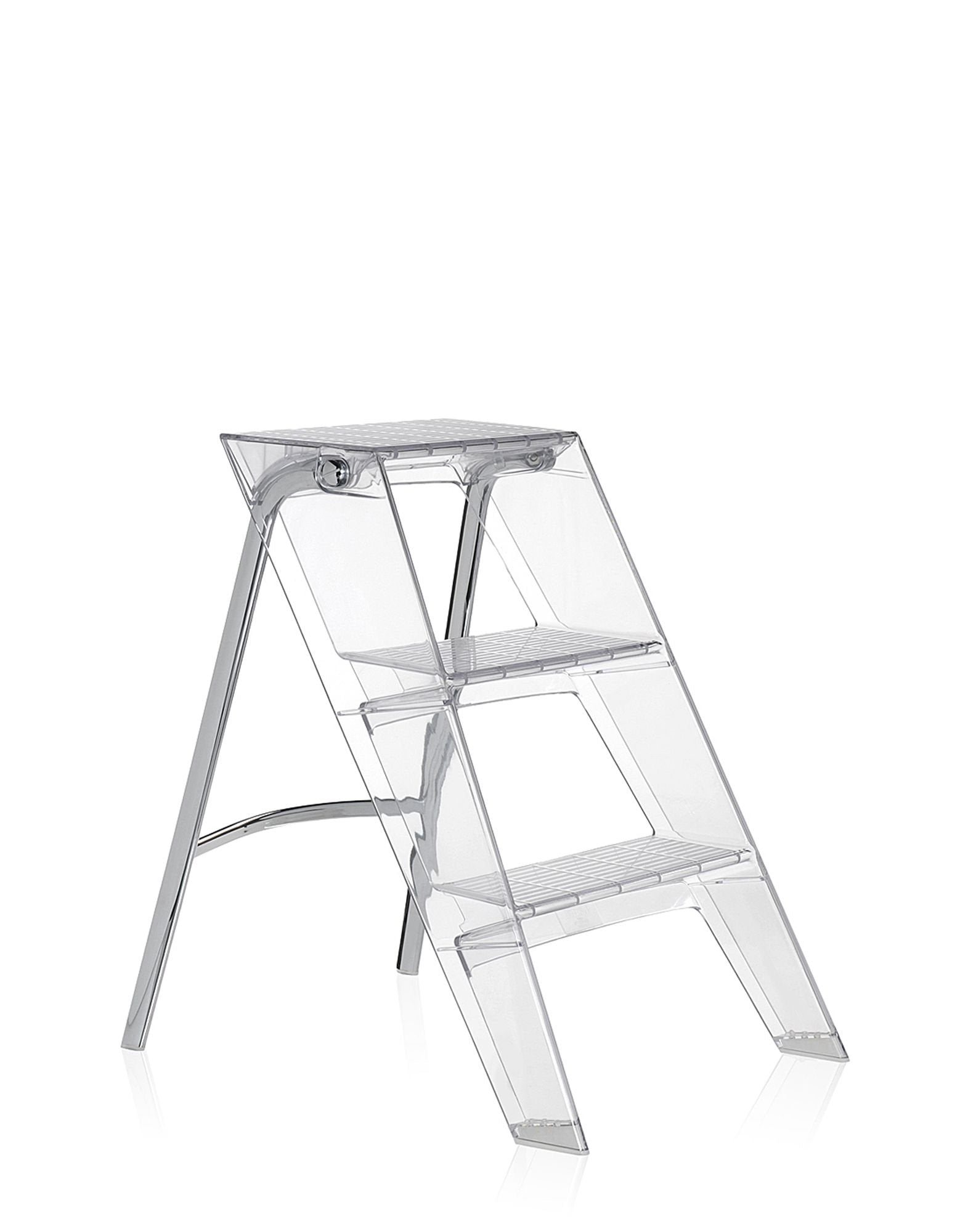 Kartell Upper Designer Stehleiter - Kristall Transparent. Transparente Acryl-Stehleiter mit zwei Stufen, zum Erreichen höherer Gegenstände im Haushalt.