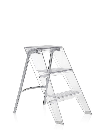 Kartell Upper Designer Stehleiter - Kristall Transparent. Transparente Acryl-Stehleiter mit zwei Stufen, zum Erreichen höherer Gegenstände im Haushalt.