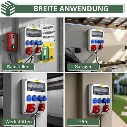 EYPINS Baustromverteiler IP66 mit LS + FI, 4x Schuko + 2x CEE