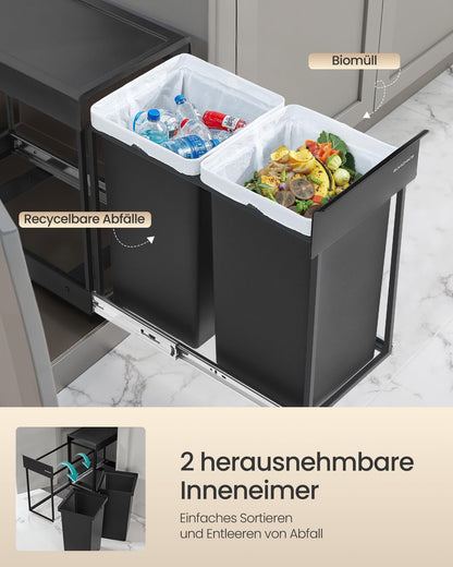 SONGMICS Mülleimer Küche, ausziehbar, 2 x 15 L, Unterschrank