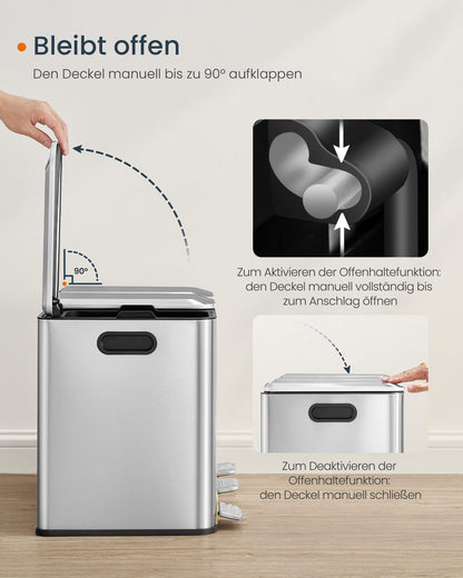 SONGMICS LTB740E45V1 Mülleimer - 3x15L Abfalltrennung Silber