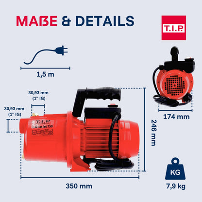 T.I.P. 31175 Gartenpumpe Garten-Jet 750 Guss 600 Watt 2.800 l/h